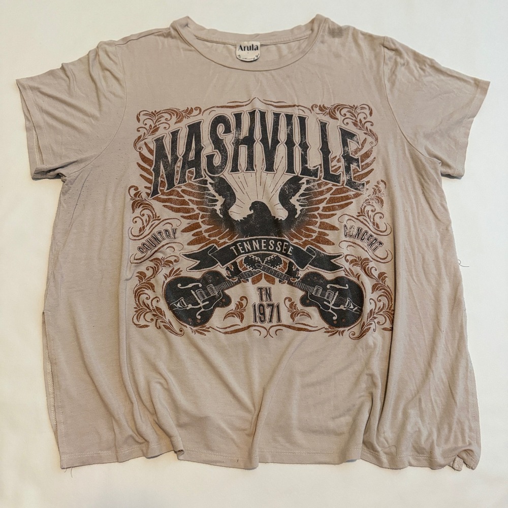 Arula Graphic T-Shirt Women Size A Tan Nashville Tennessee Country Concert Tee